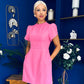 Ami Tulip Sleeve High Neck Mini Dress Cerise