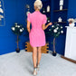 Ami Tulip Sleeve High Neck Mini Dress Cerise