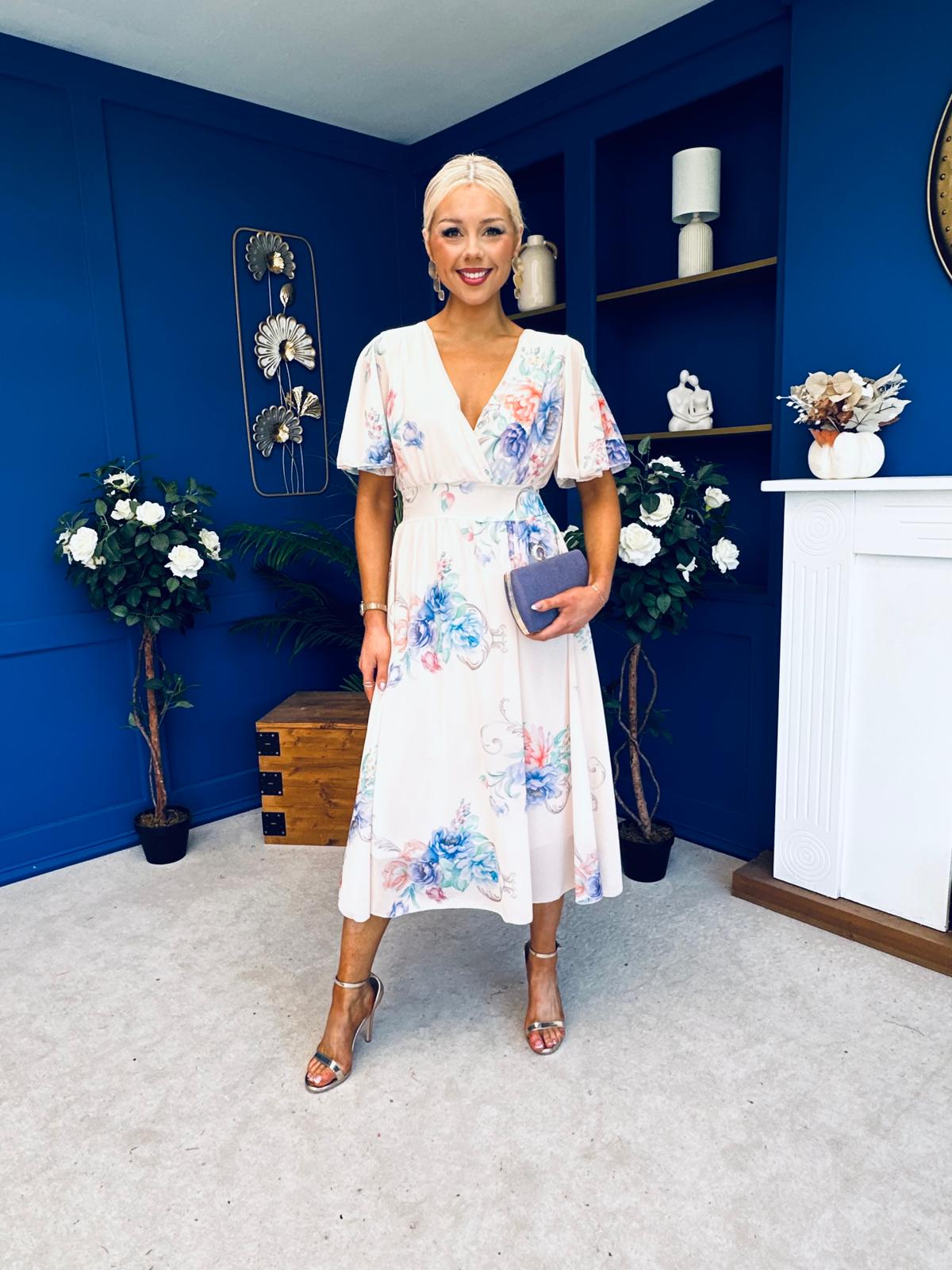 Caelan Banded Midi Dress Floral Cream