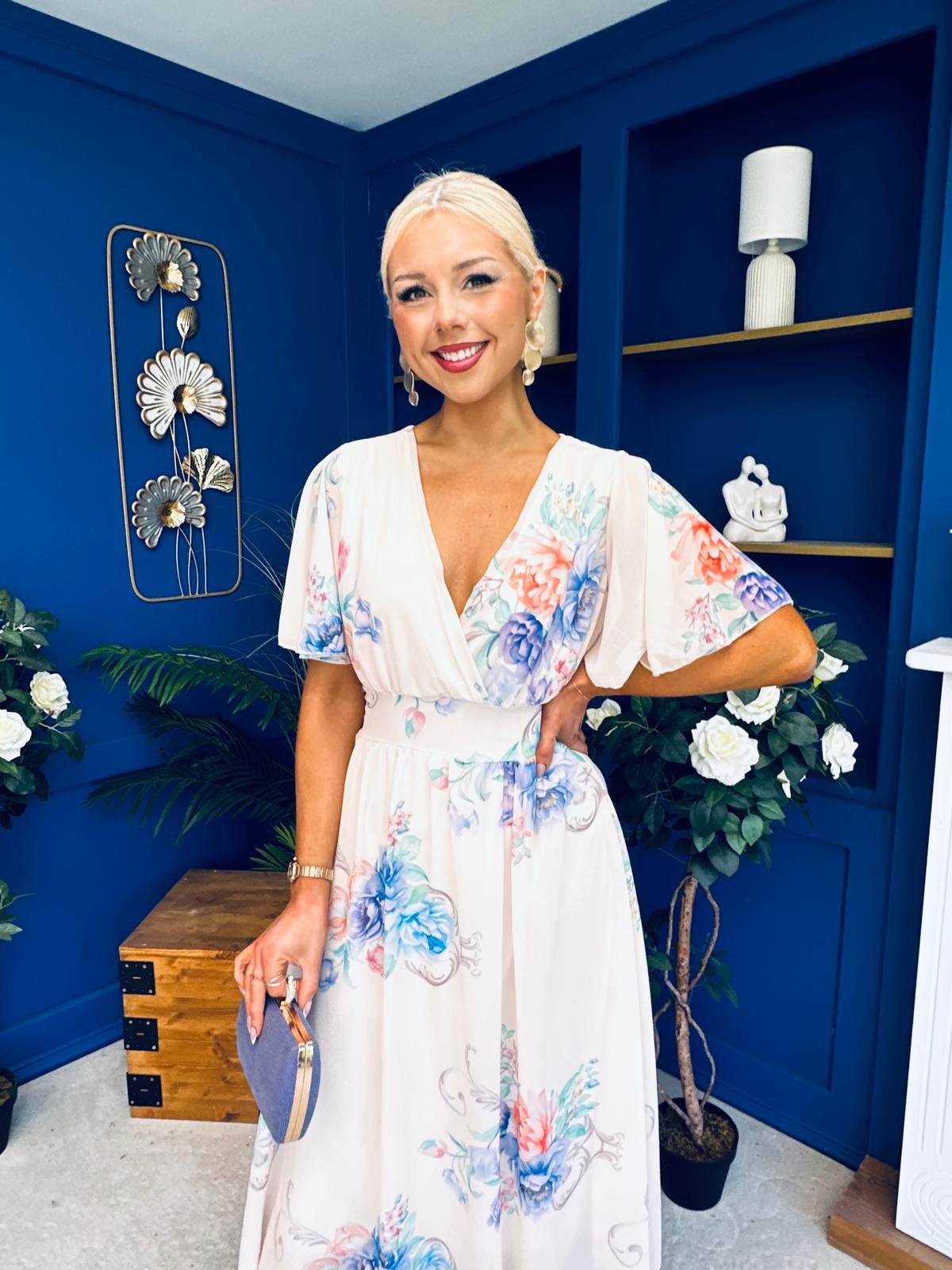 Caelan Banded Midi Dress Floral Cream