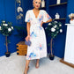 Caelan Banded Midi Dress Floral Cream