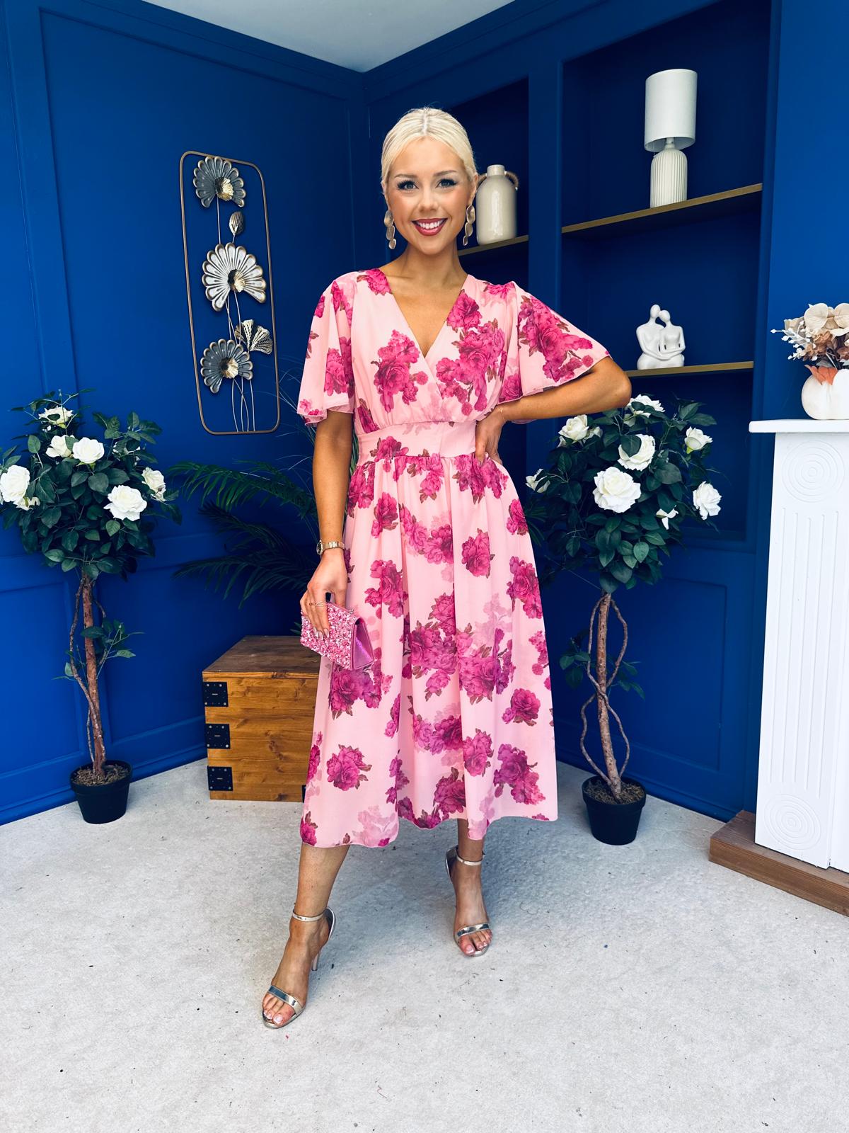 Caelan Banded Midi Dress Floral Pink