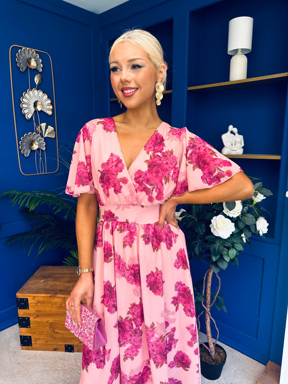 Caelan Banded Midi Dress Floral Pink