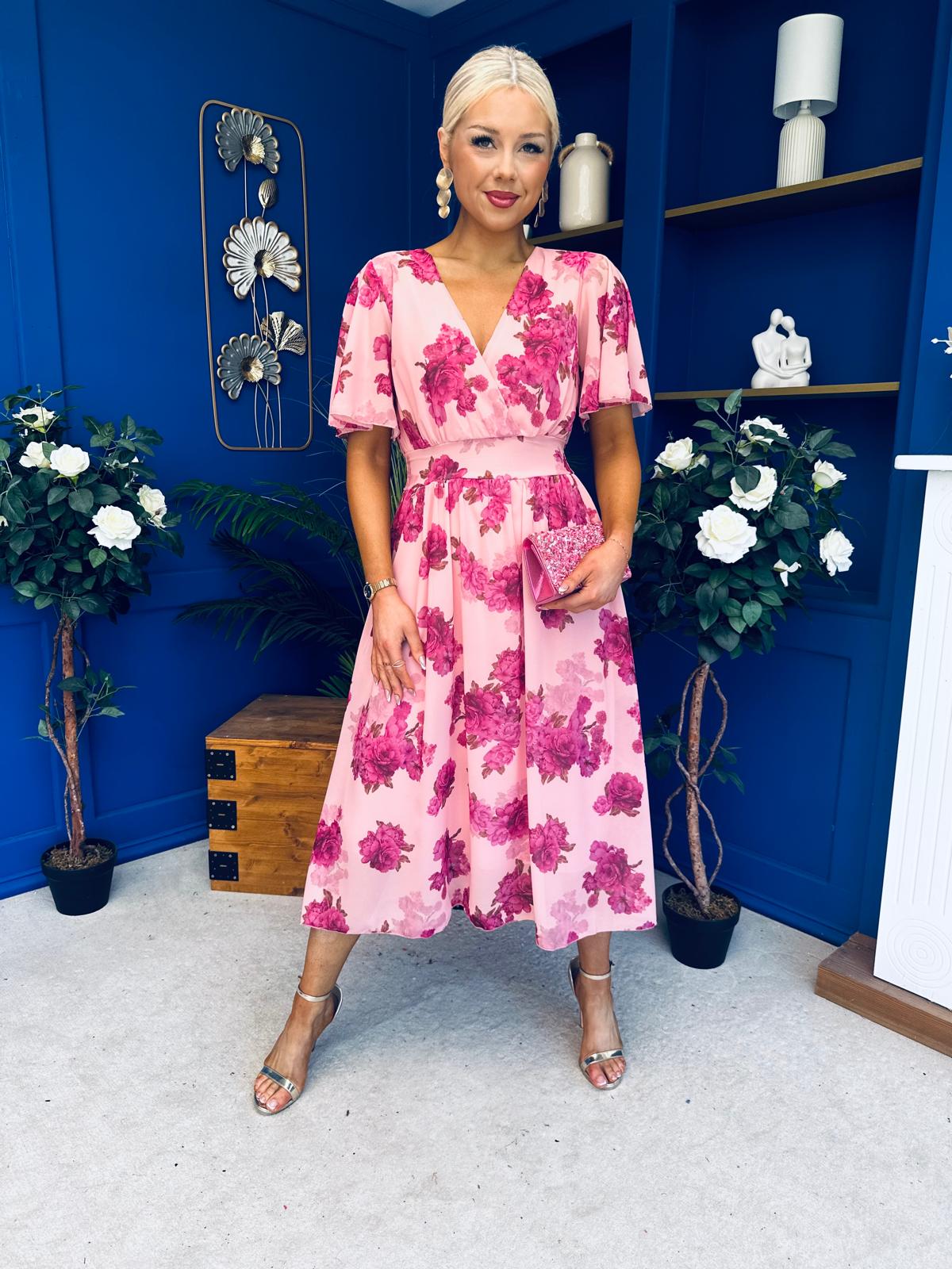 Caelan Banded Midi Dress Floral Pink