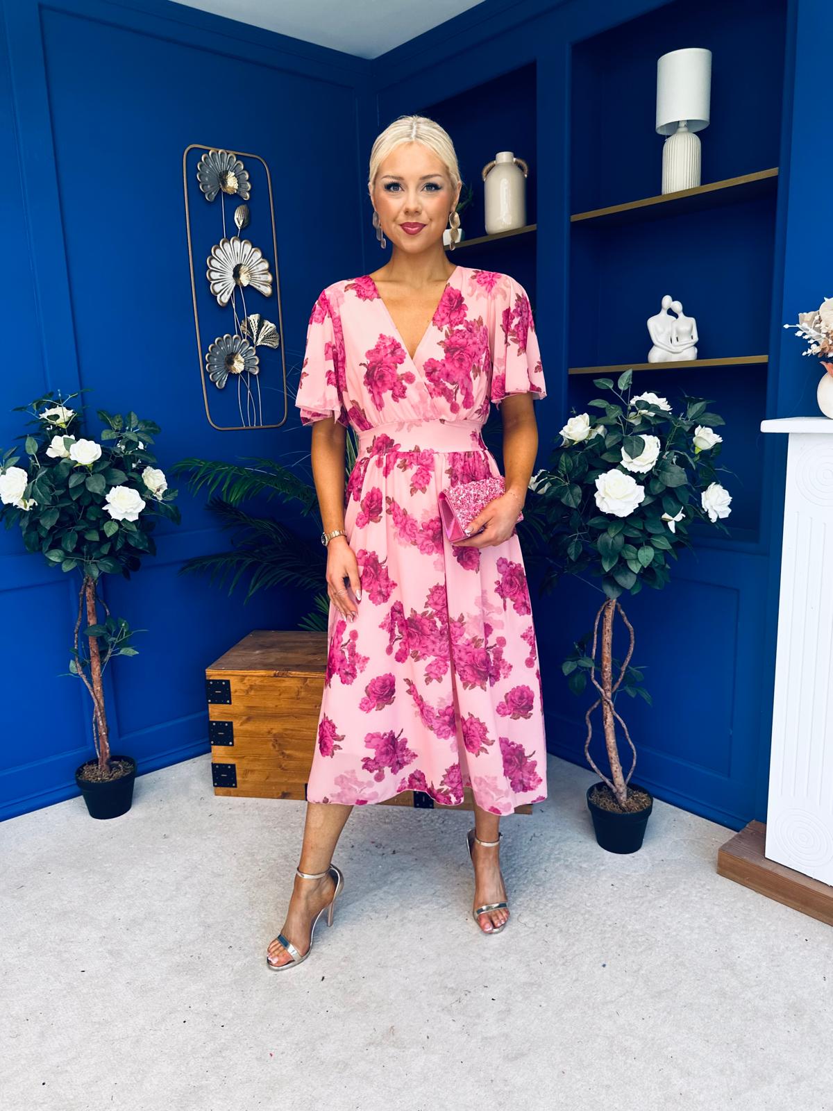 Caelan Banded Midi Dress Floral Pink