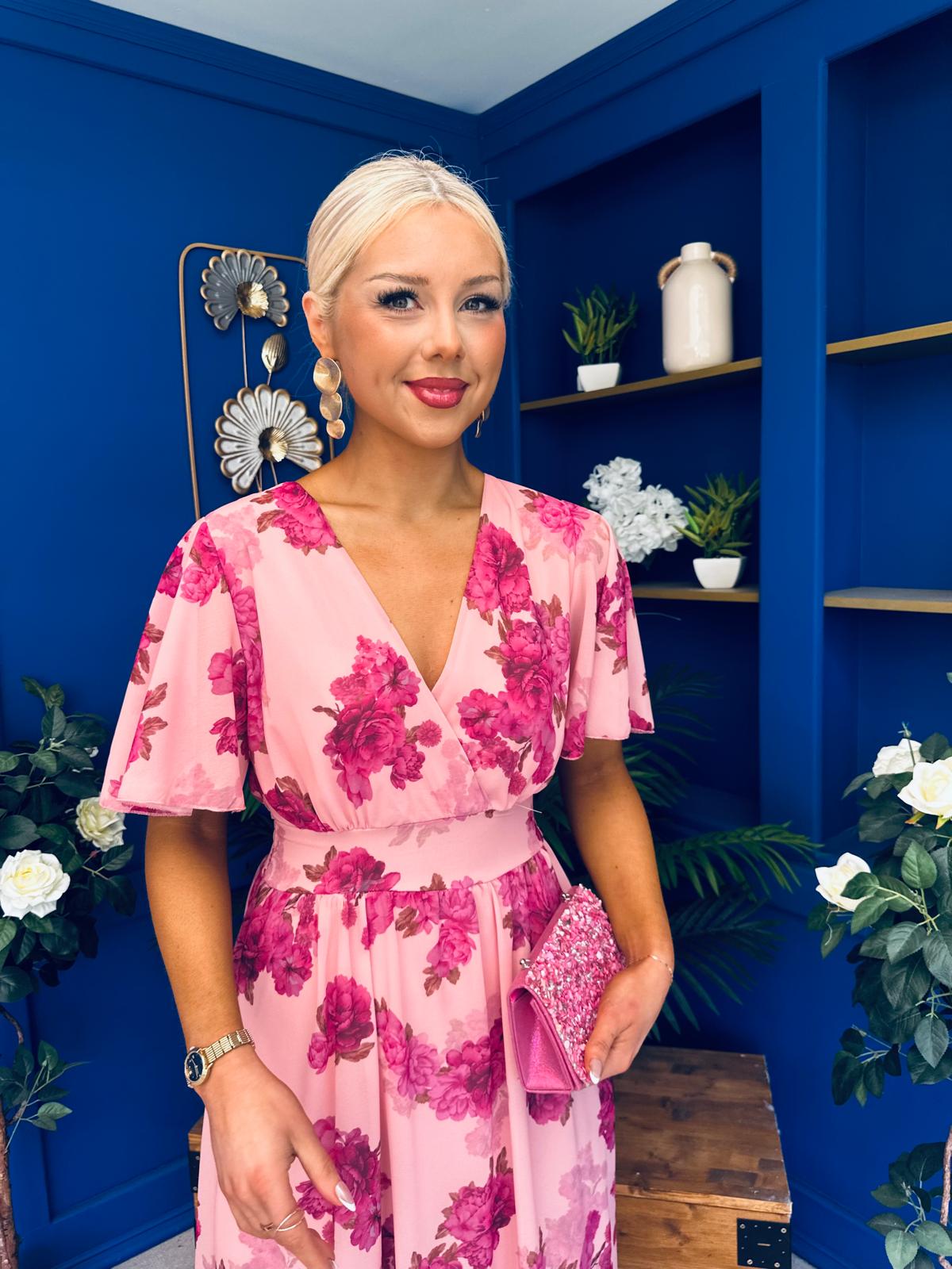 Caelan Banded Midi Dress Floral Pink