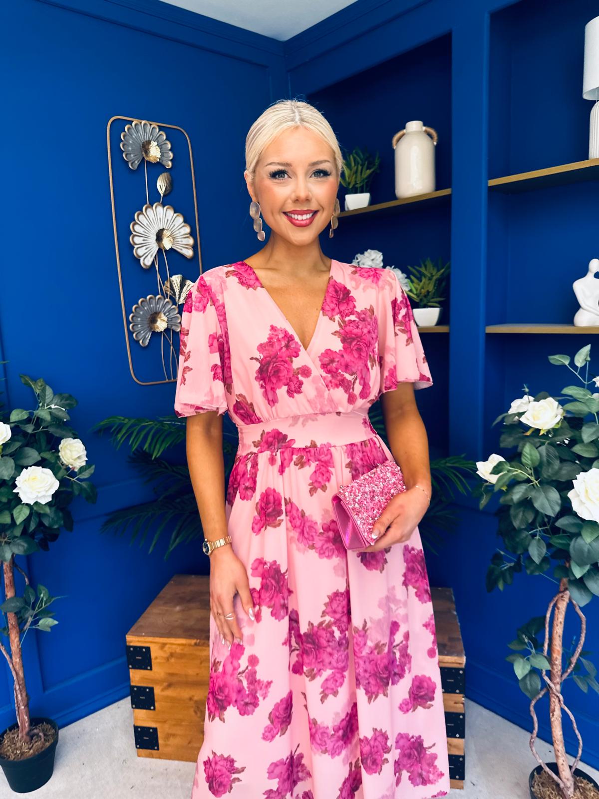 Caelan Banded Midi Dress Floral Pink