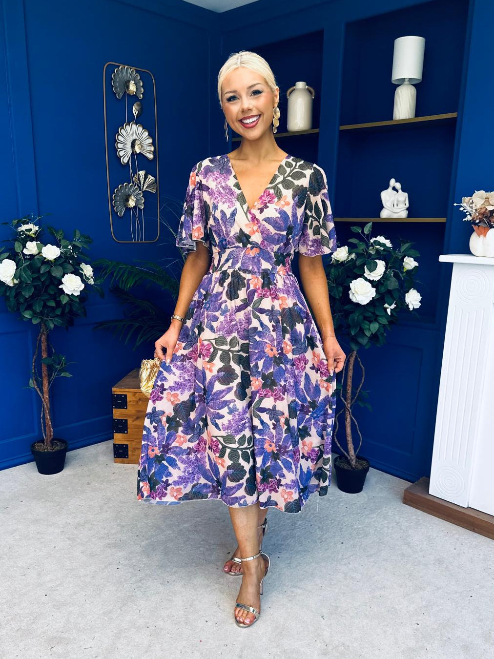 Caelan Banded Midi Dress Floral Violet
