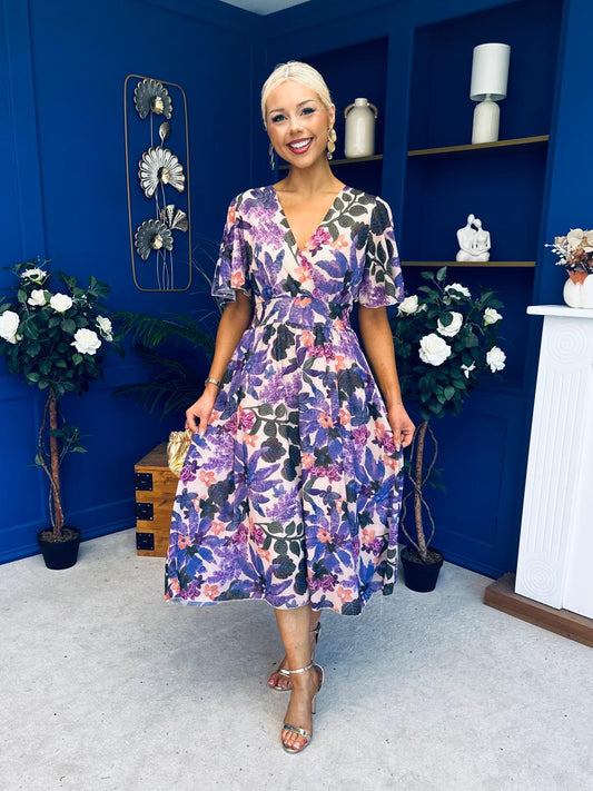 Caelan Banded Midi Dress Floral Violet