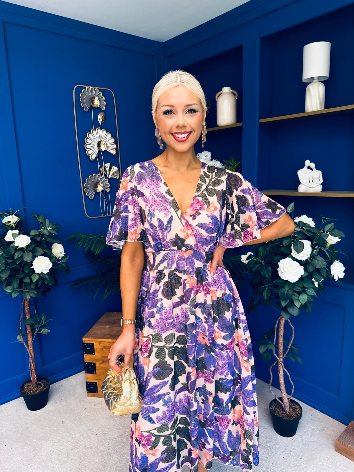 Caelan Banded Midi Dress Floral Violet