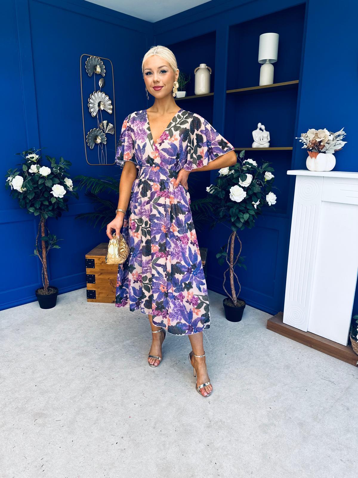Caelan Banded Midi Dress Floral Violet