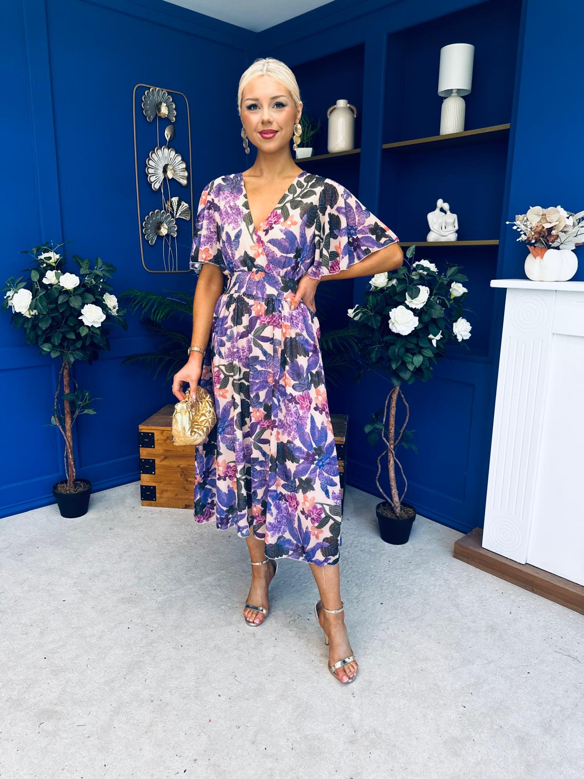 Caelan Banded Midi Dress Floral Violet