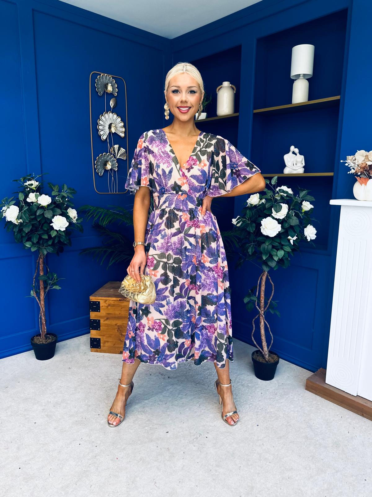 Caelan Banded Midi Dress Floral Violet