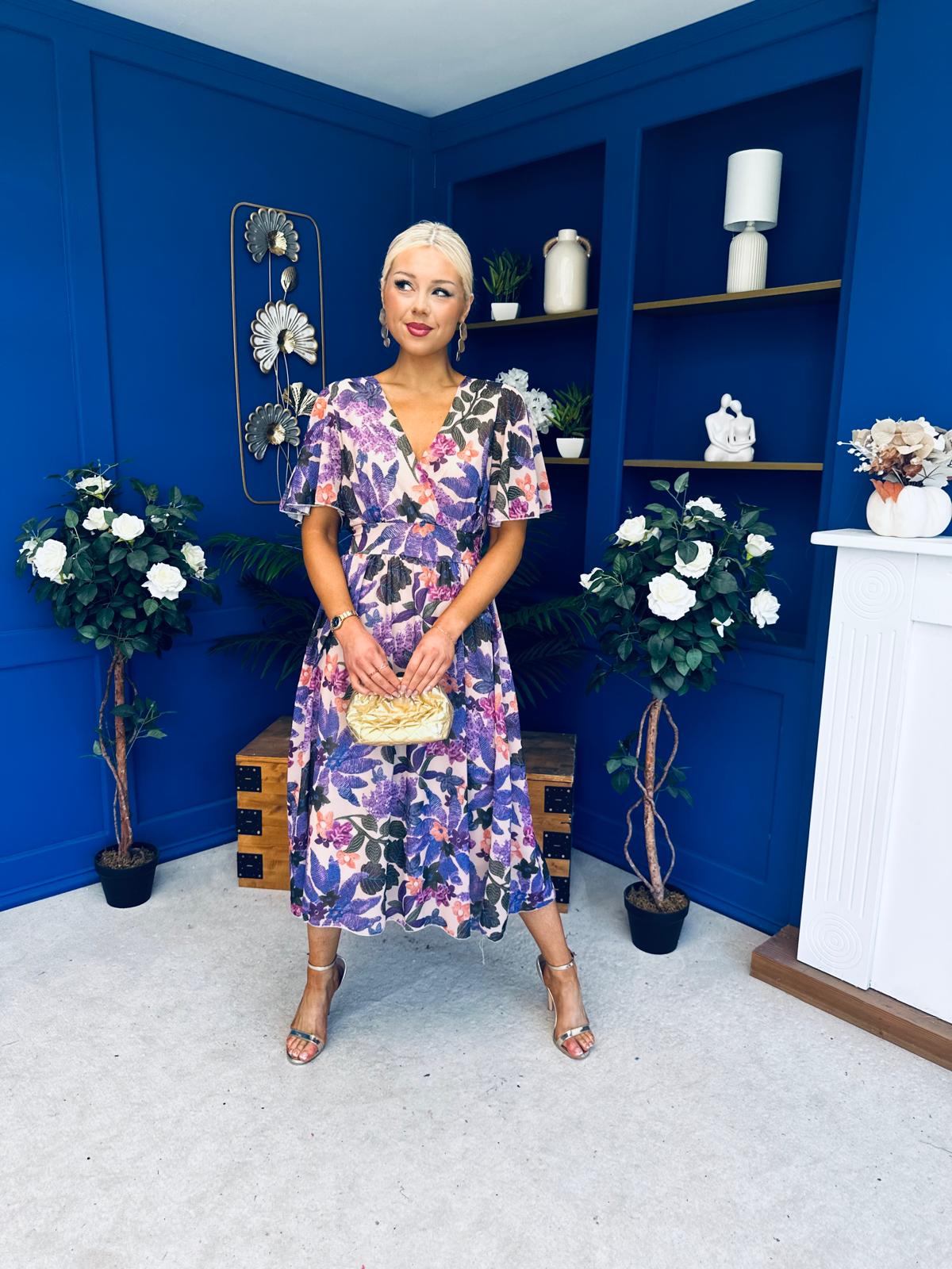 Caelan Banded Midi Dress Floral Violet