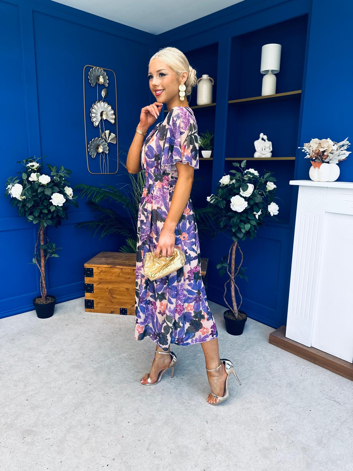 Caelan Banded Midi Dress Floral Violet