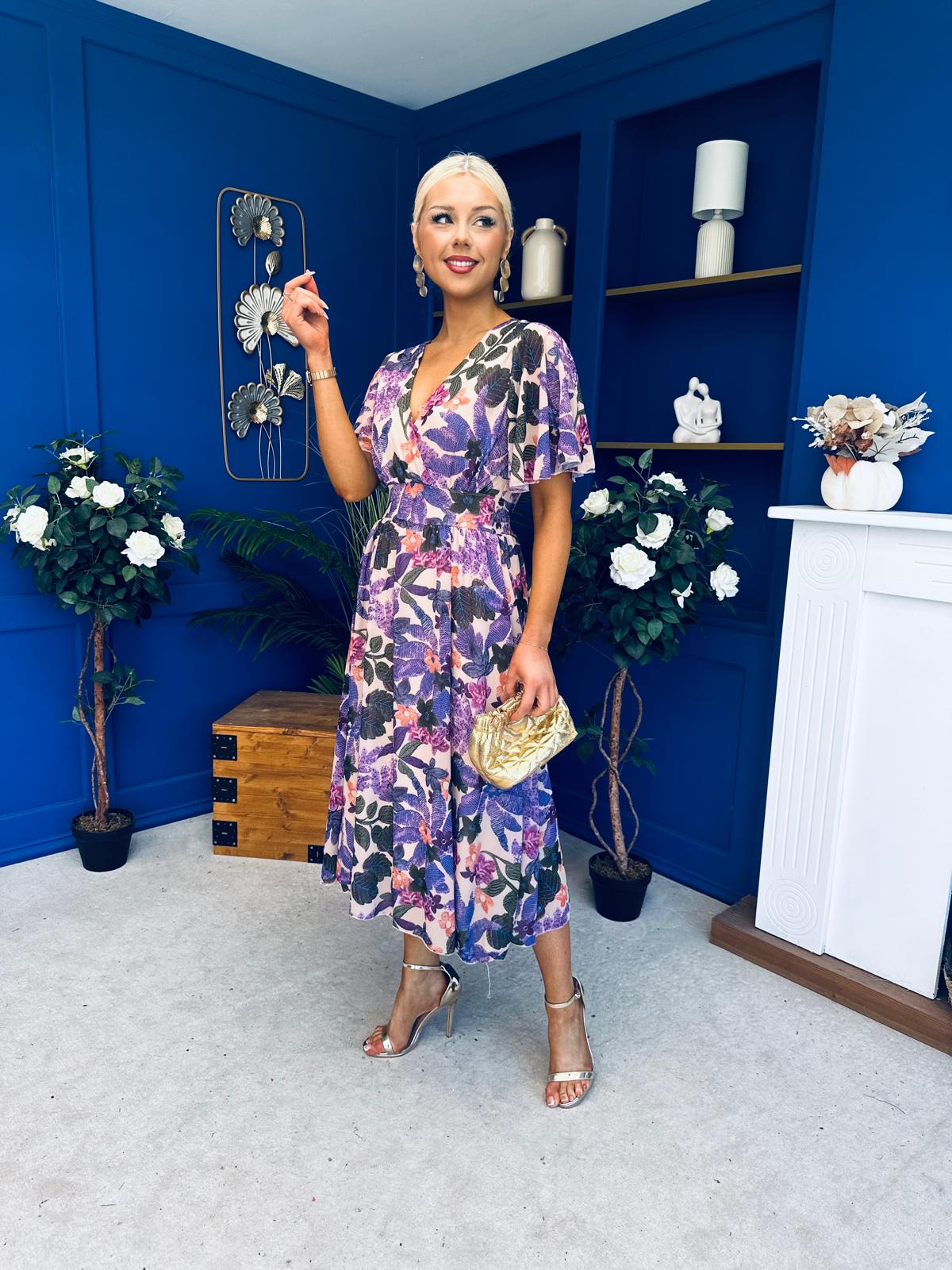 Caelan Banded Midi Dress Floral Violet
