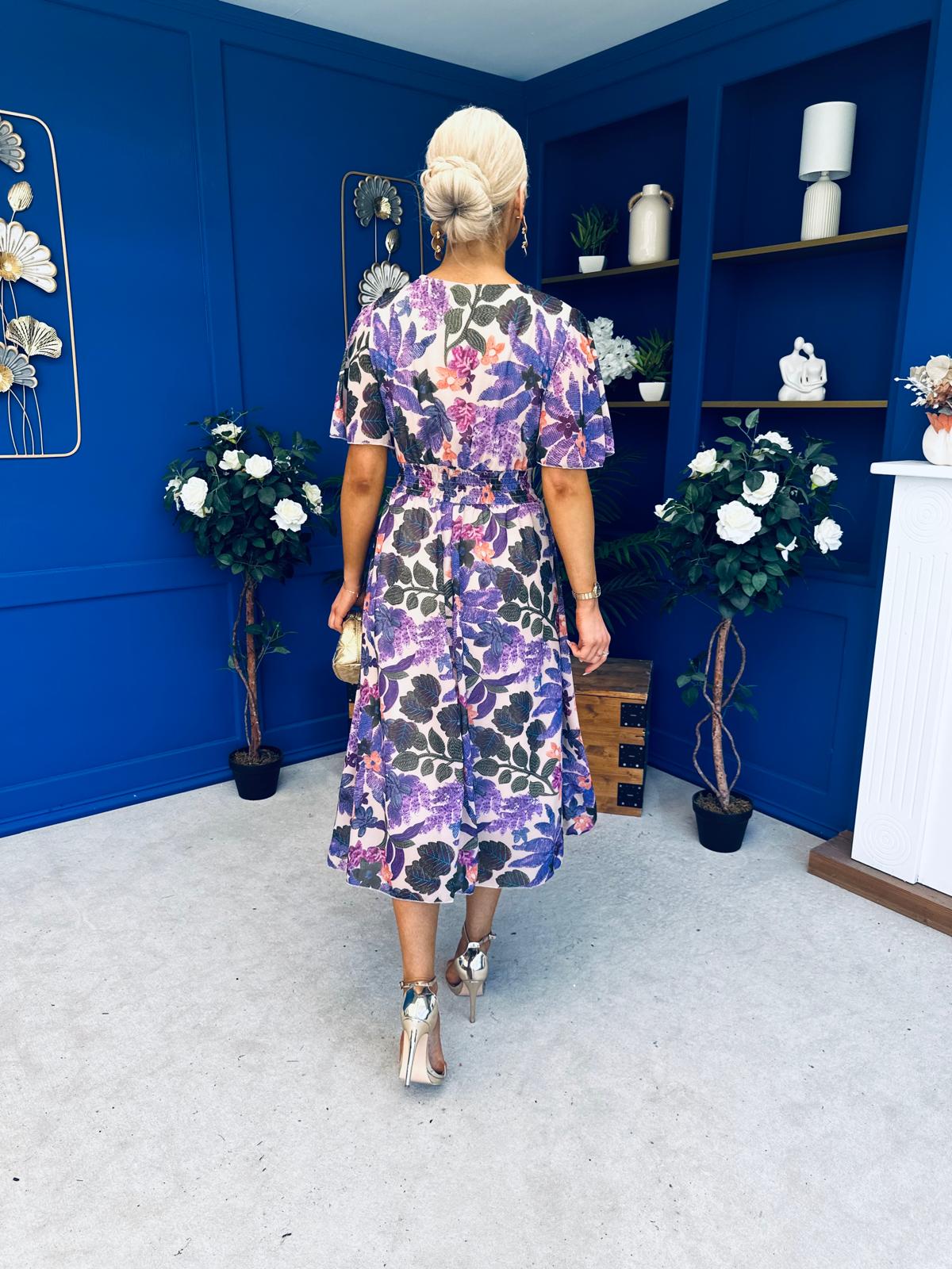 Caelan Banded Midi Dress Floral Violet