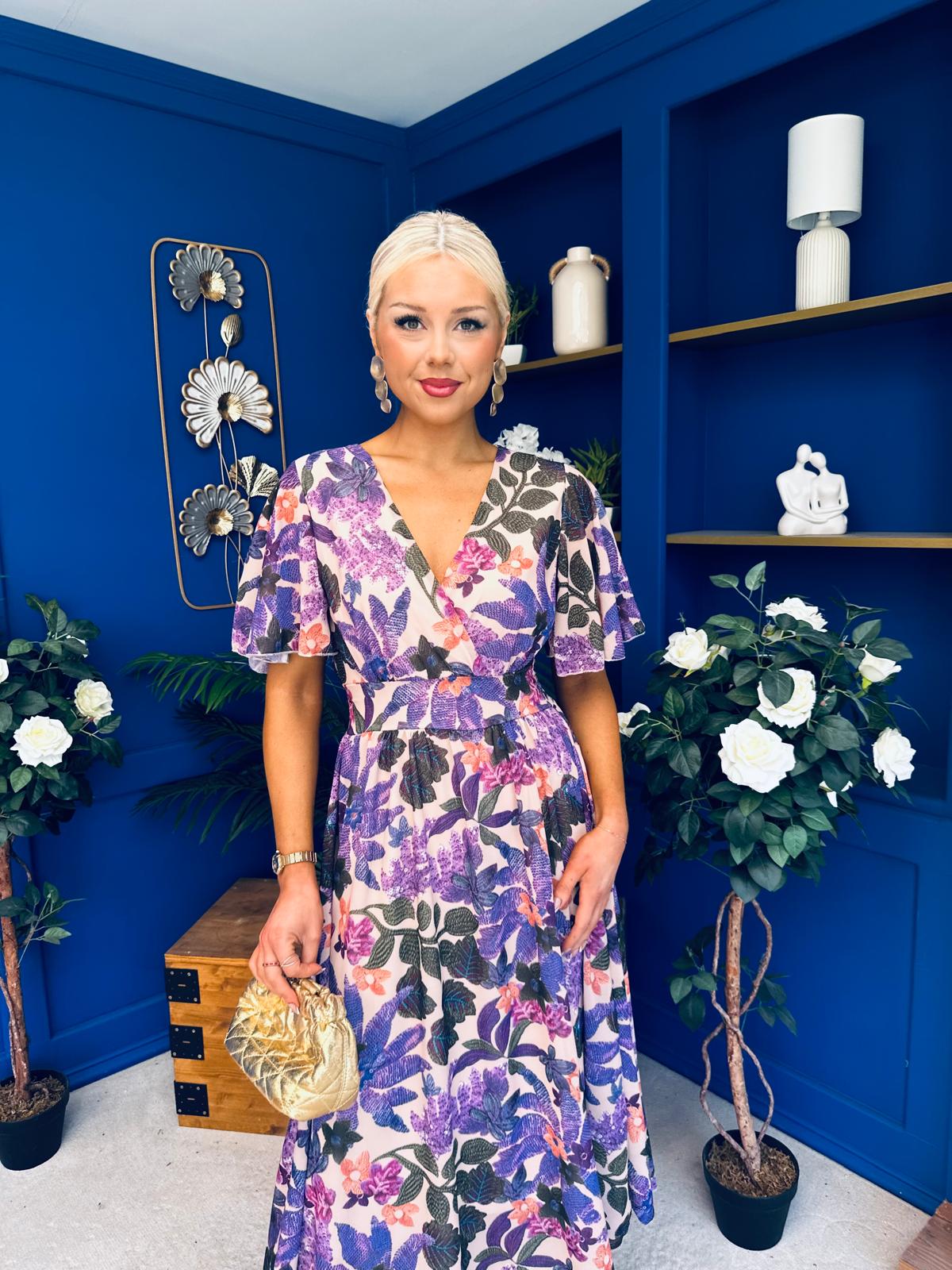 Caelan Banded Midi Dress Floral Violet