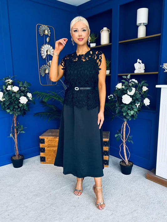 Ruth Crochet Top & Satin Dress Set Black