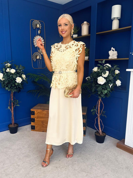 Ruth Crochet Top & Satin Dress Set Yellow