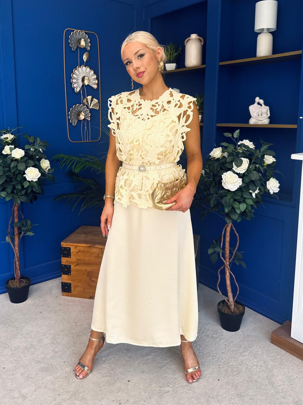 Ruth Crochet Top & Satin Dress Set Yellow