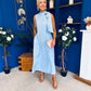 Rita High Neck Bow Detail Midi Dress Polka Blue
