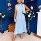 Rita High Neck Bow Detail Midi Dress Polka Blue