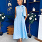 Rita High Neck Bow Detail Midi Dress Polka Blue