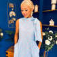 Rita High Neck Bow Detail Midi Dress Polka Blue