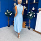 Rita High Neck Bow Detail Midi Dress Polka Blue