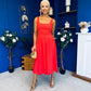 Wren Square Neck Midi Dress Coral