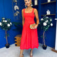 Wren Square Neck Midi Dress Coral