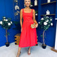 Wren Square Neck Midi Dress Coral