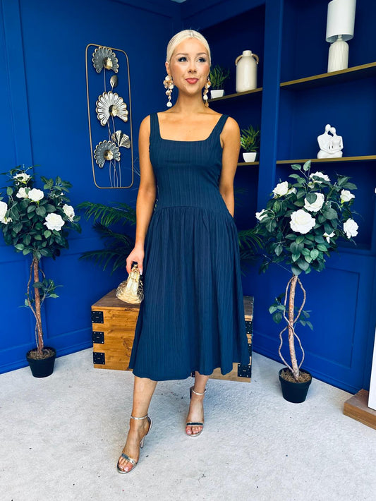 Wren Square Neck Midi Dress Navy