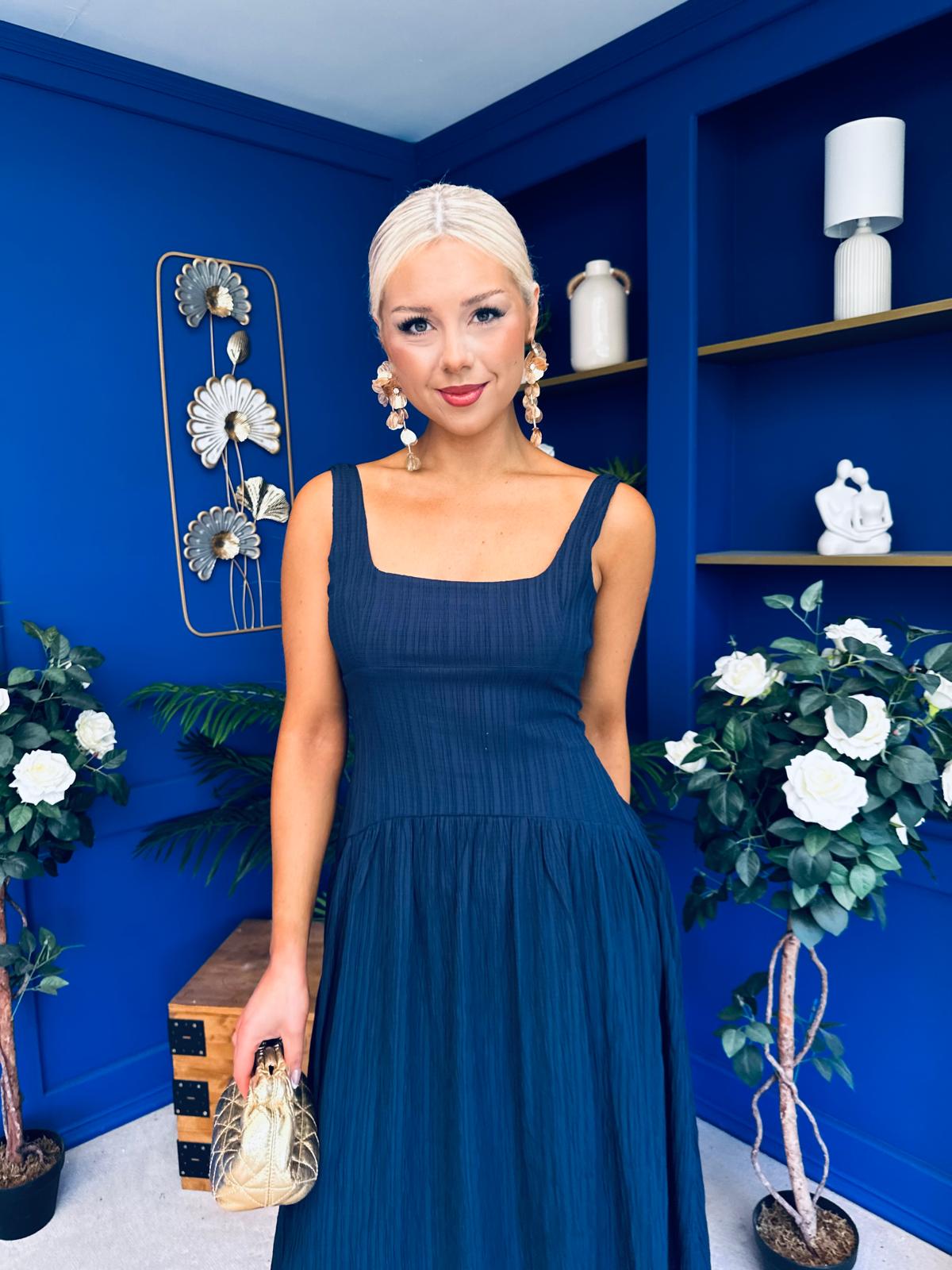 Wren Square Neck Midi Dress Navy