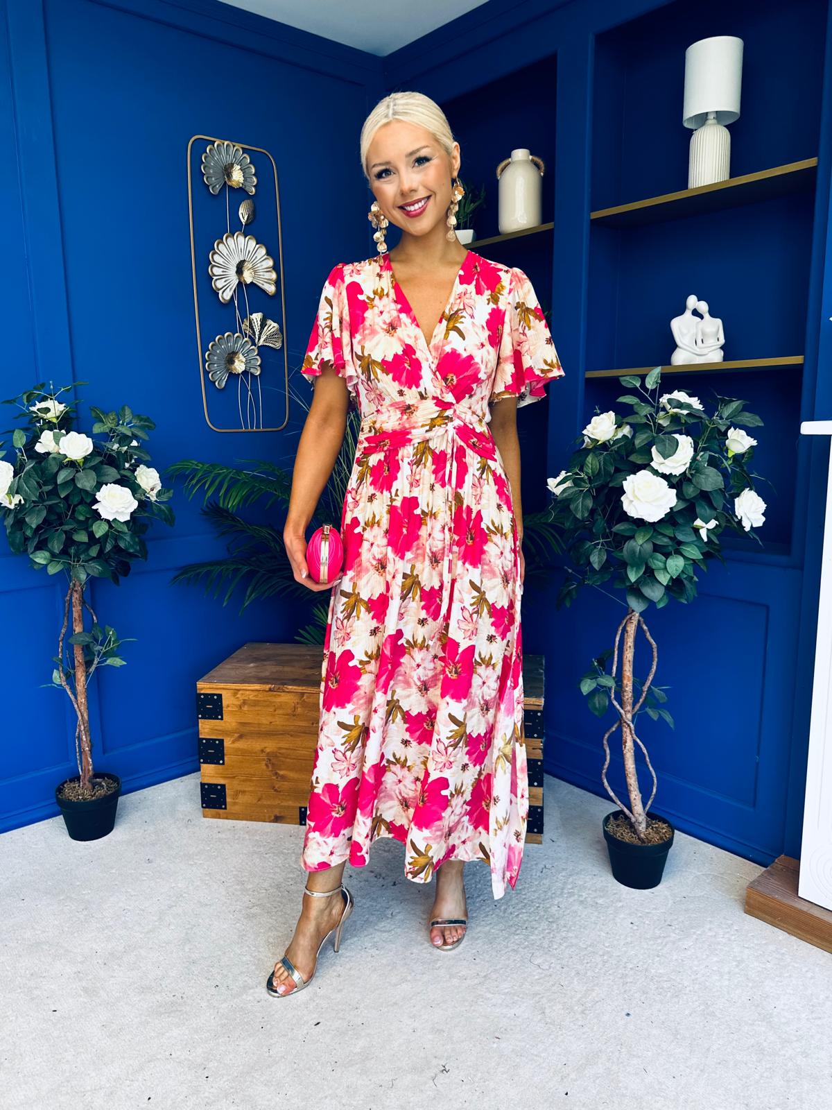 Dee Banded Midi Dress Floral Rouge