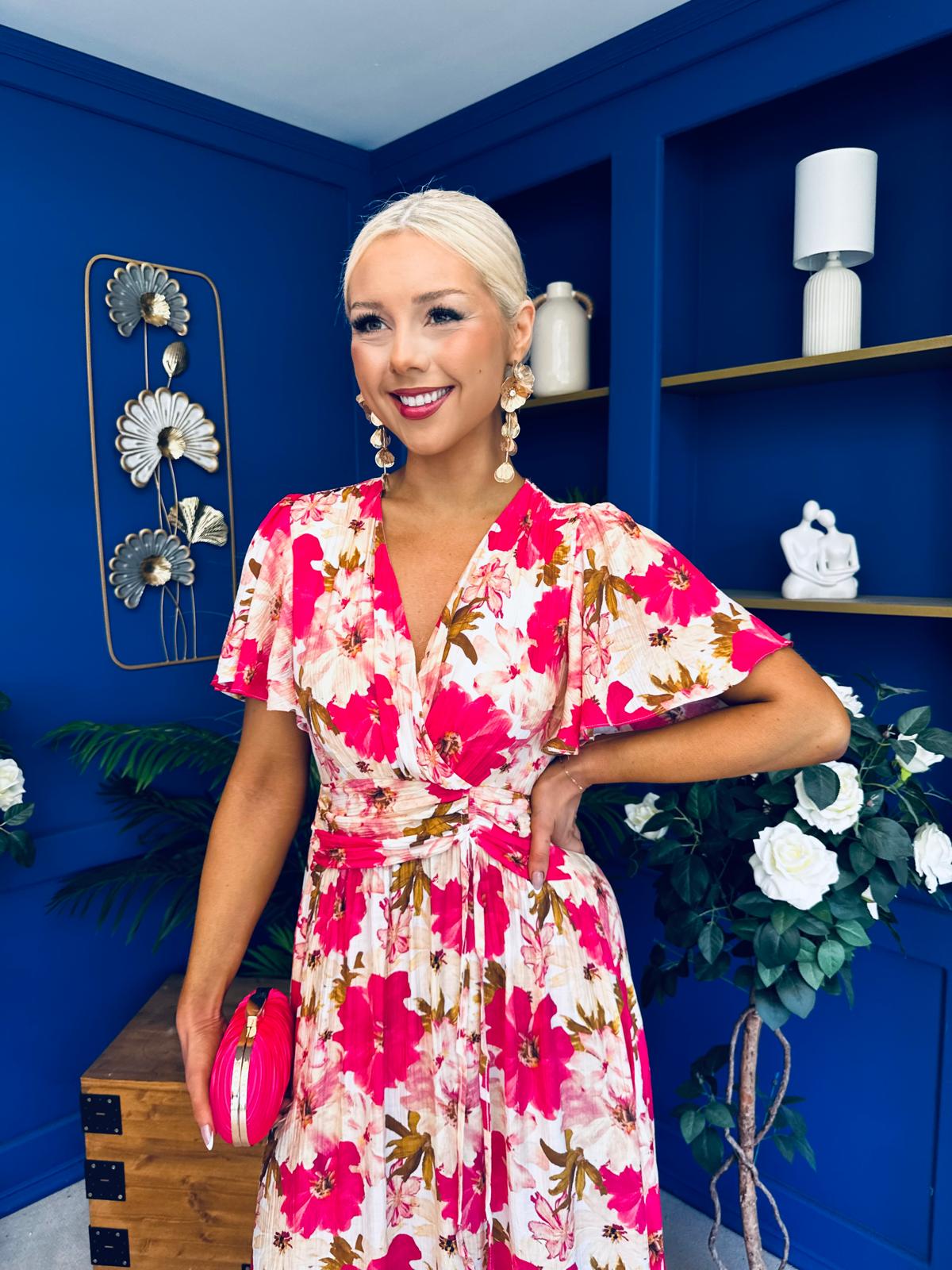 Dee Banded Midi Dress Floral Rouge