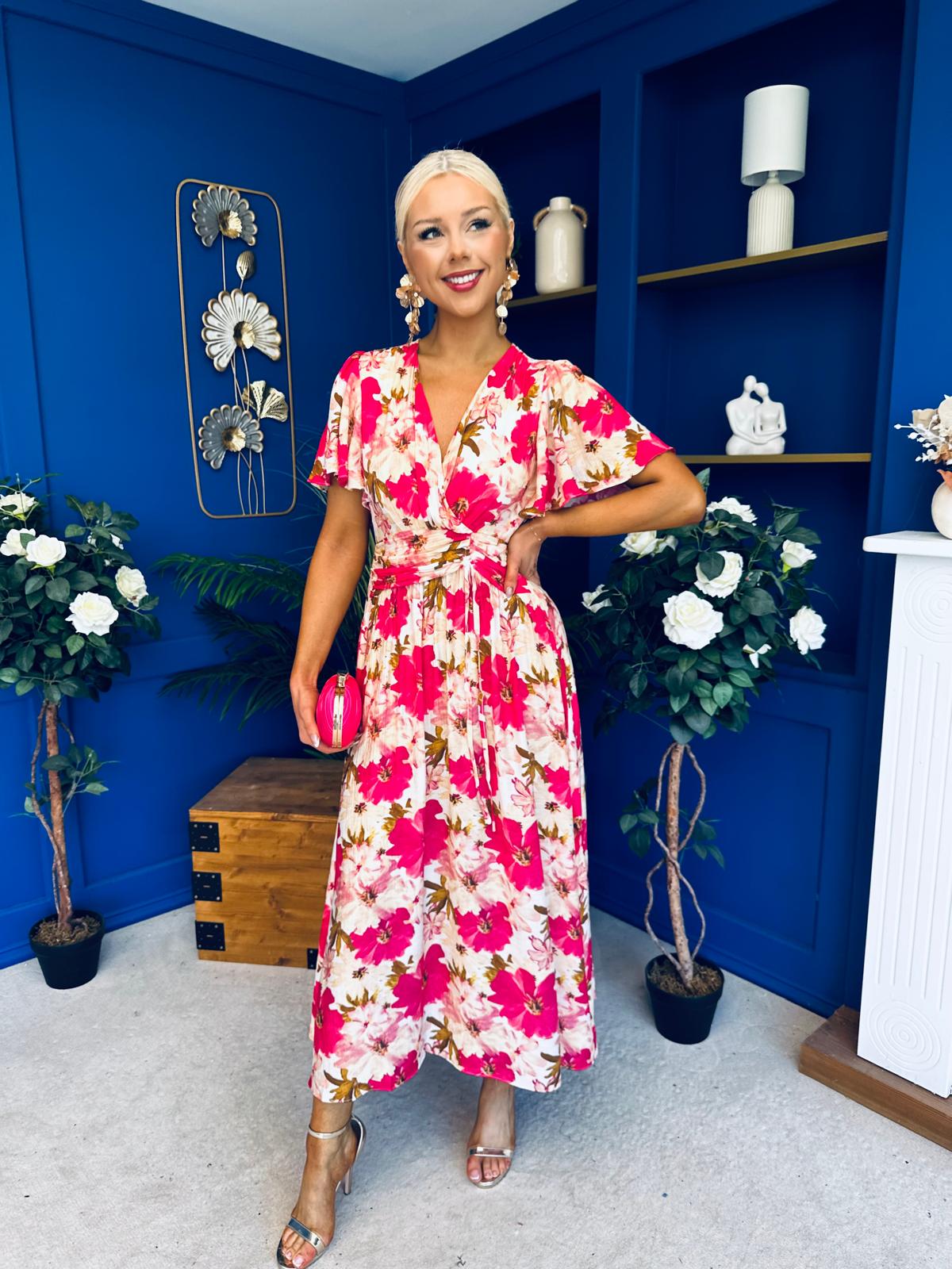Dee Banded Midi Dress Floral Rouge