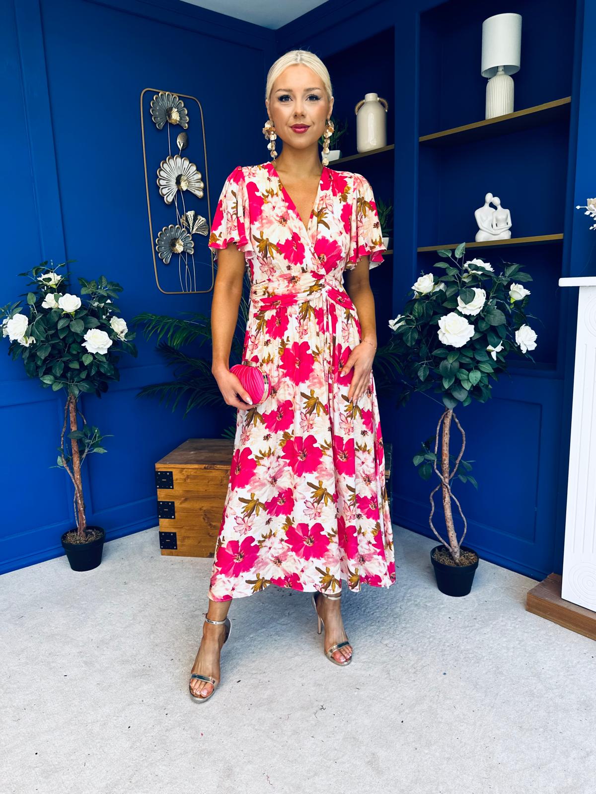 Dee Banded Midi Dress Floral Rouge