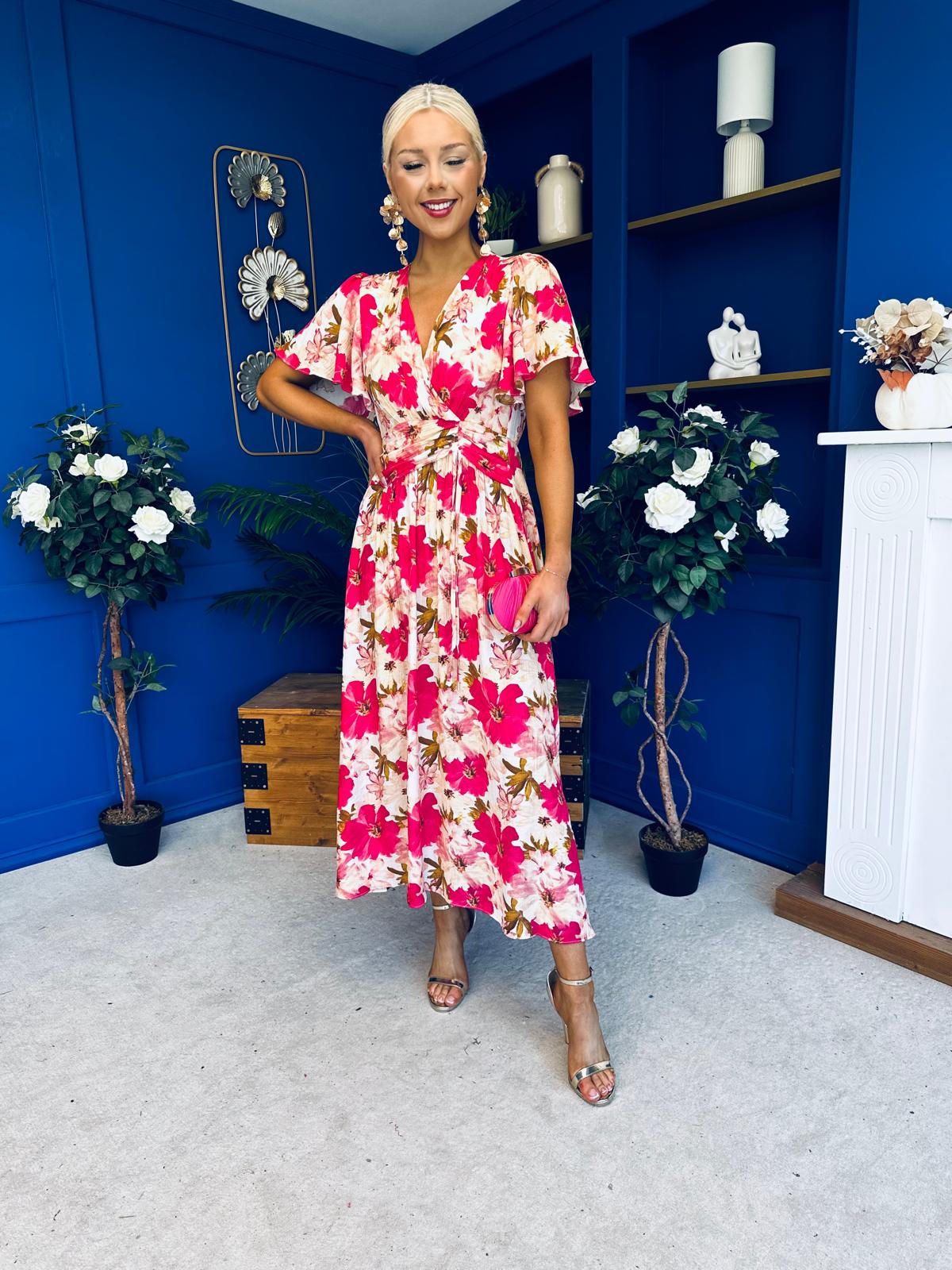 Dee Banded Midi Dress Floral Rouge
