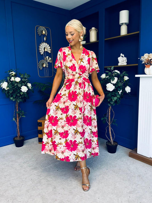 Dee Banded Midi Dress Floral Rouge