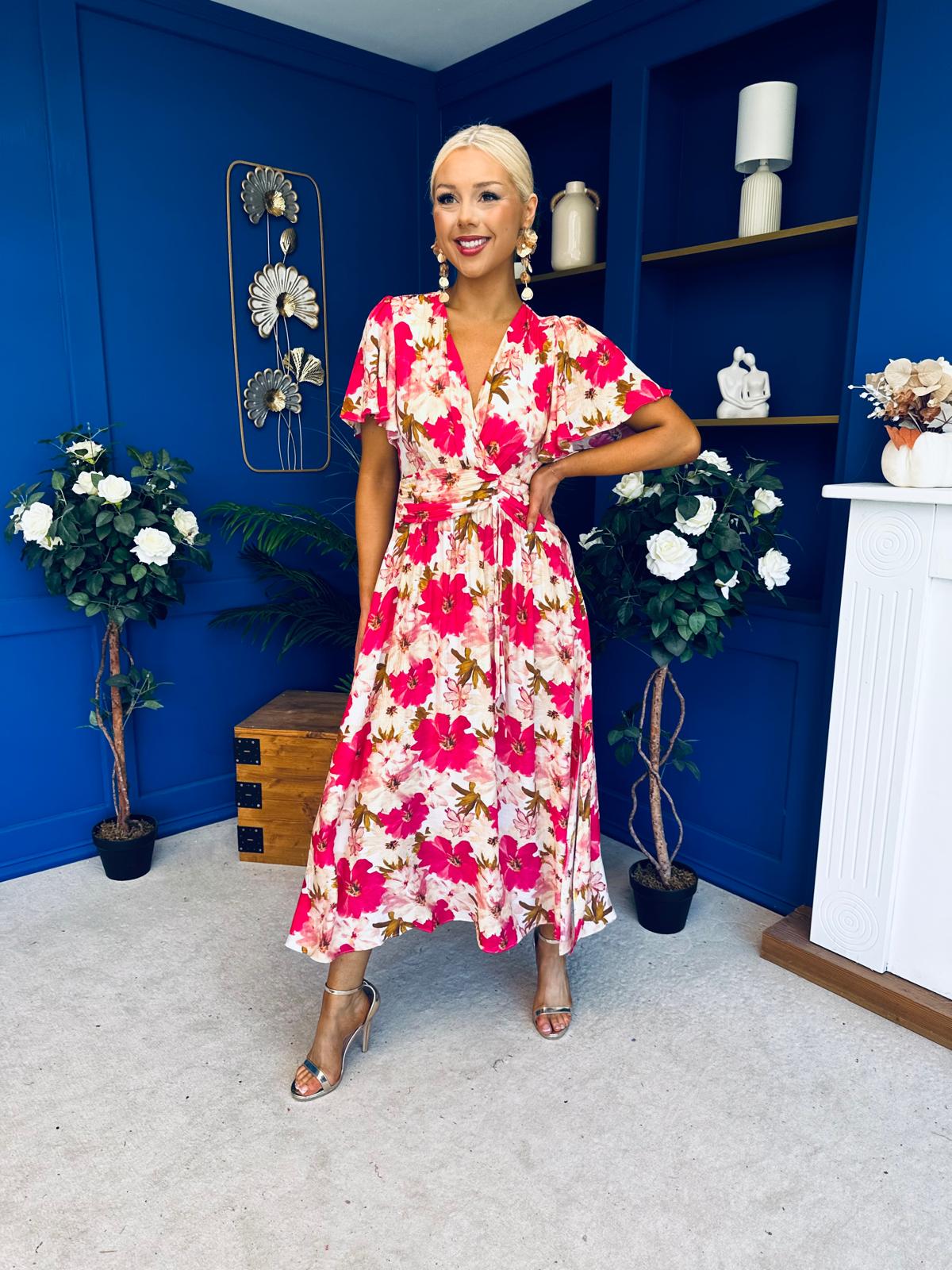 Dee Banded Midi Dress Floral Rouge