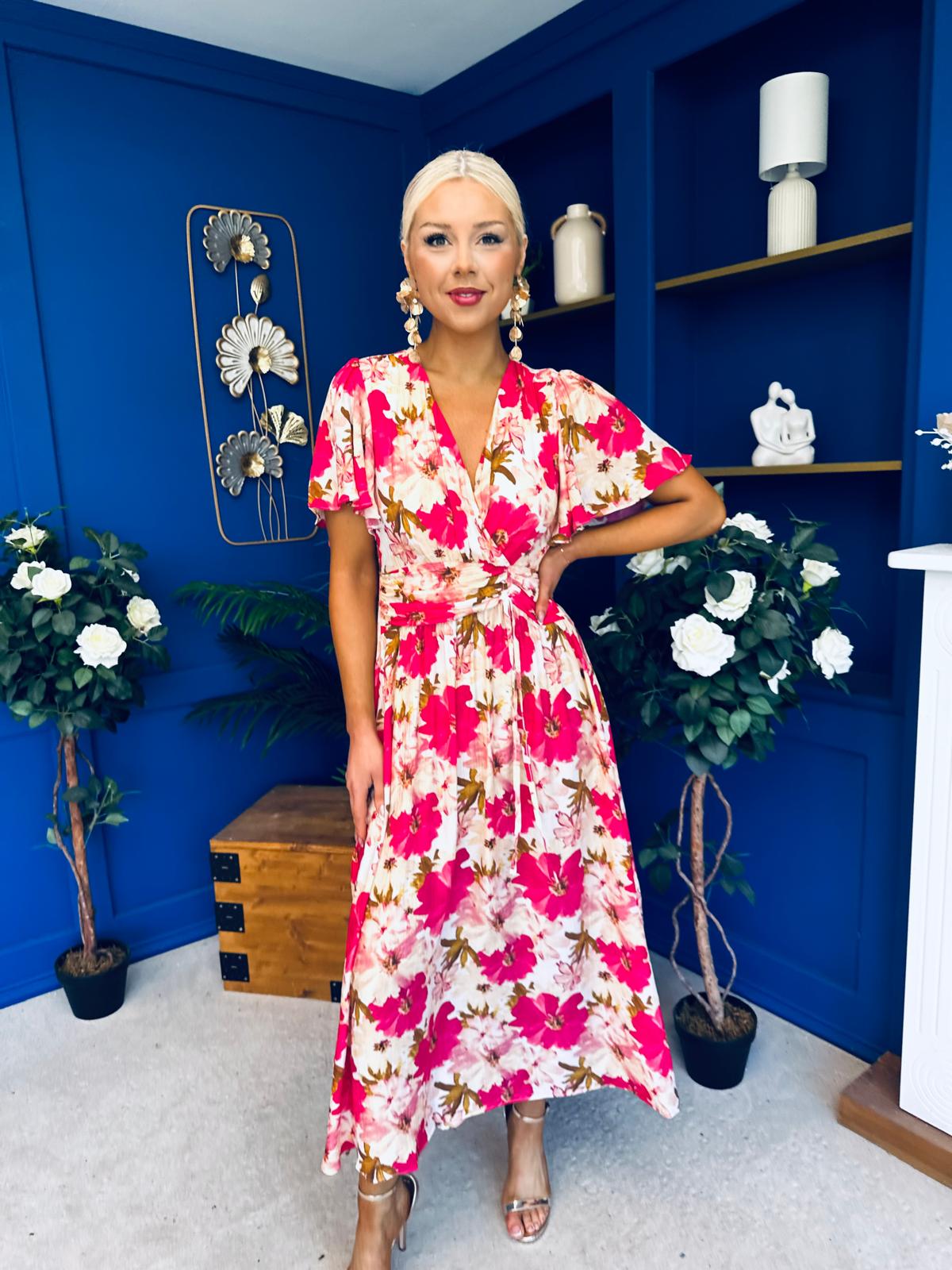 Dee Banded Midi Dress Floral Rouge