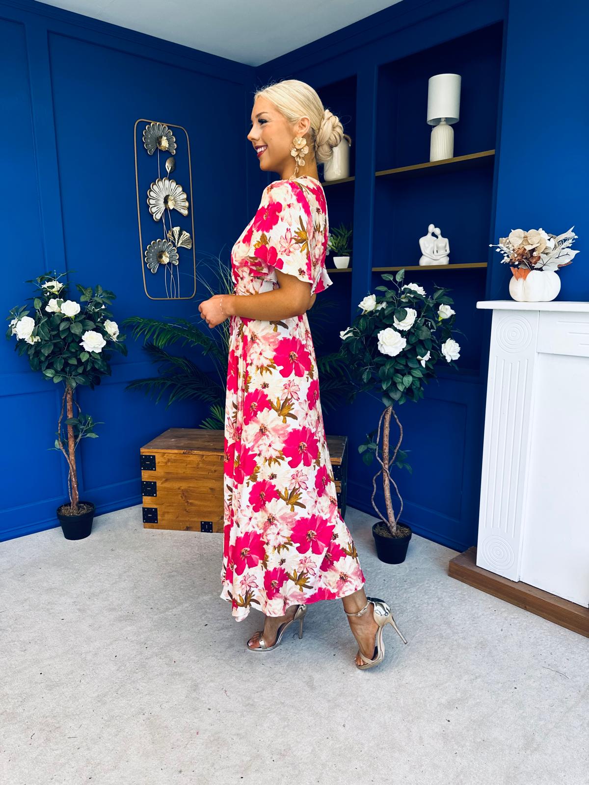 Dee Banded Midi Dress Floral Rouge