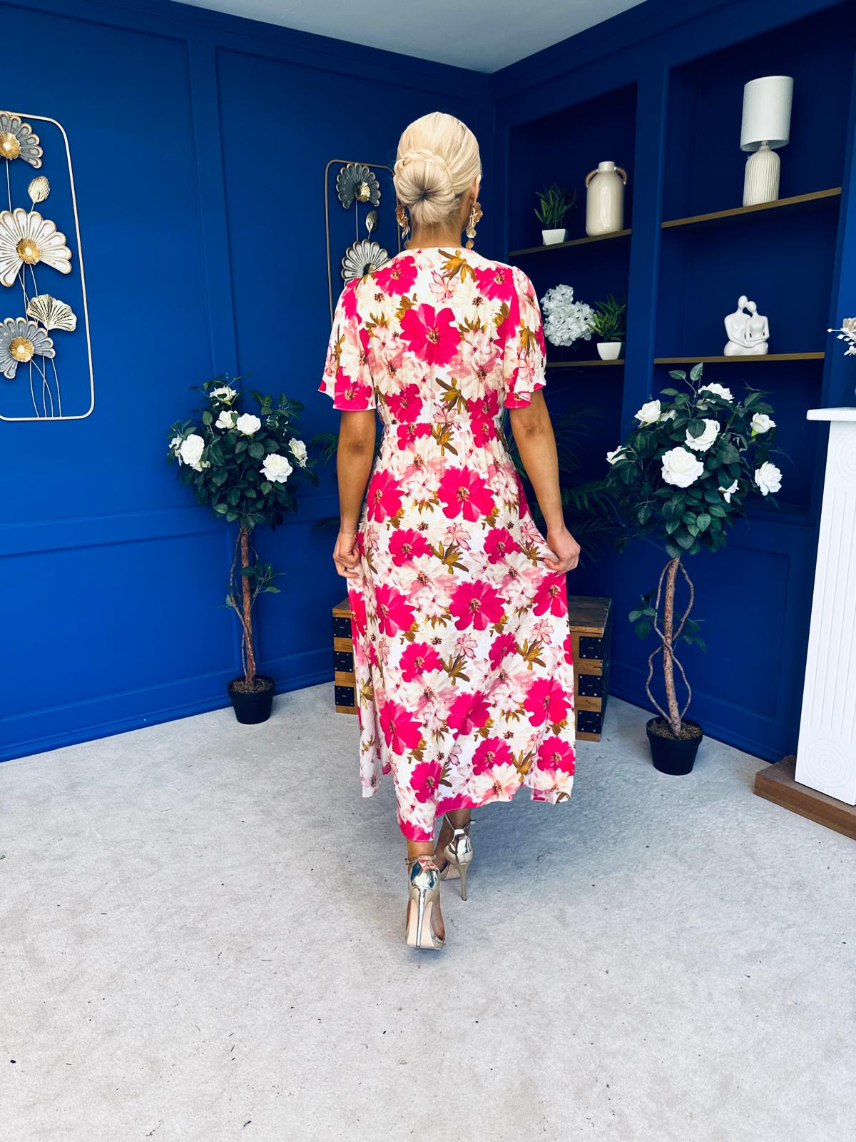 Dee Banded Midi Dress Floral Rouge