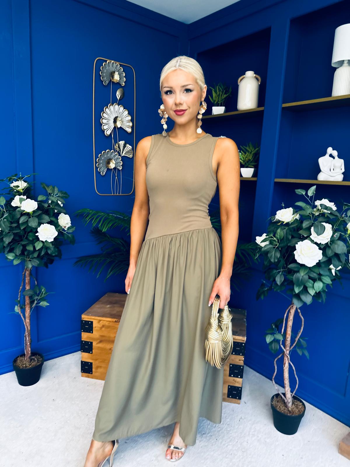 Tobi Sleeveless Detailed Midi Dress Khaki