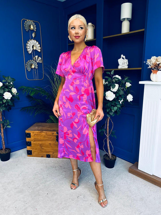 Farrah Detailed Midi Dress Floral Violet