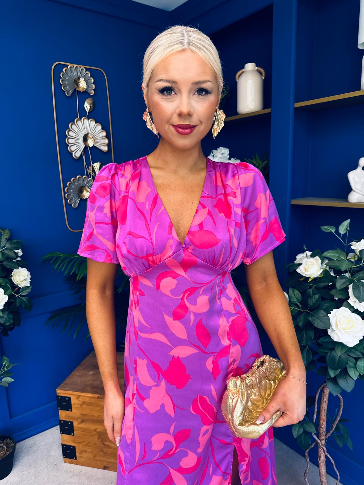 Farrah Detailed Midi Dress Floral Violet