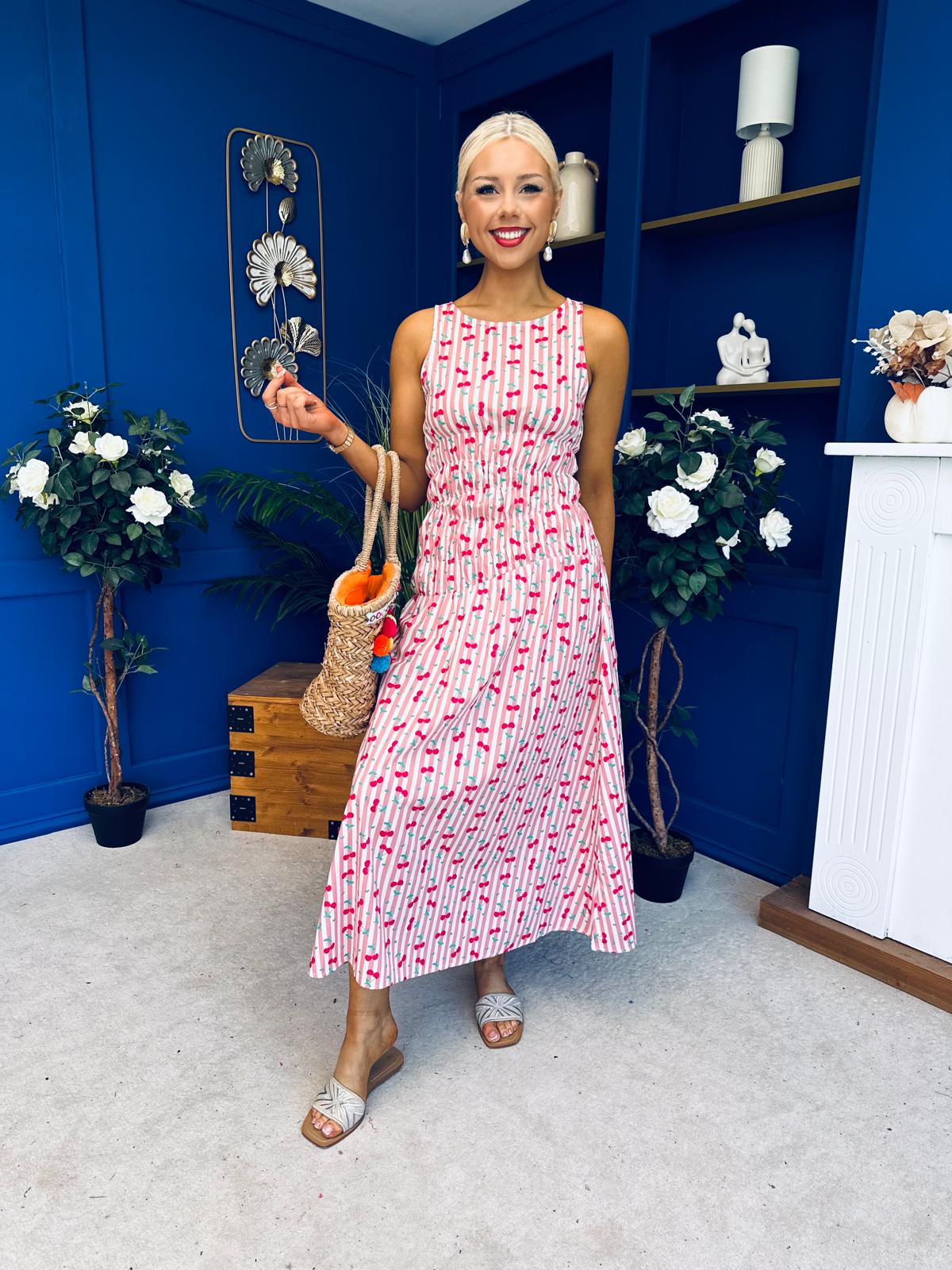 Fiona Sleeveless Midi Dress Cherry Pink
