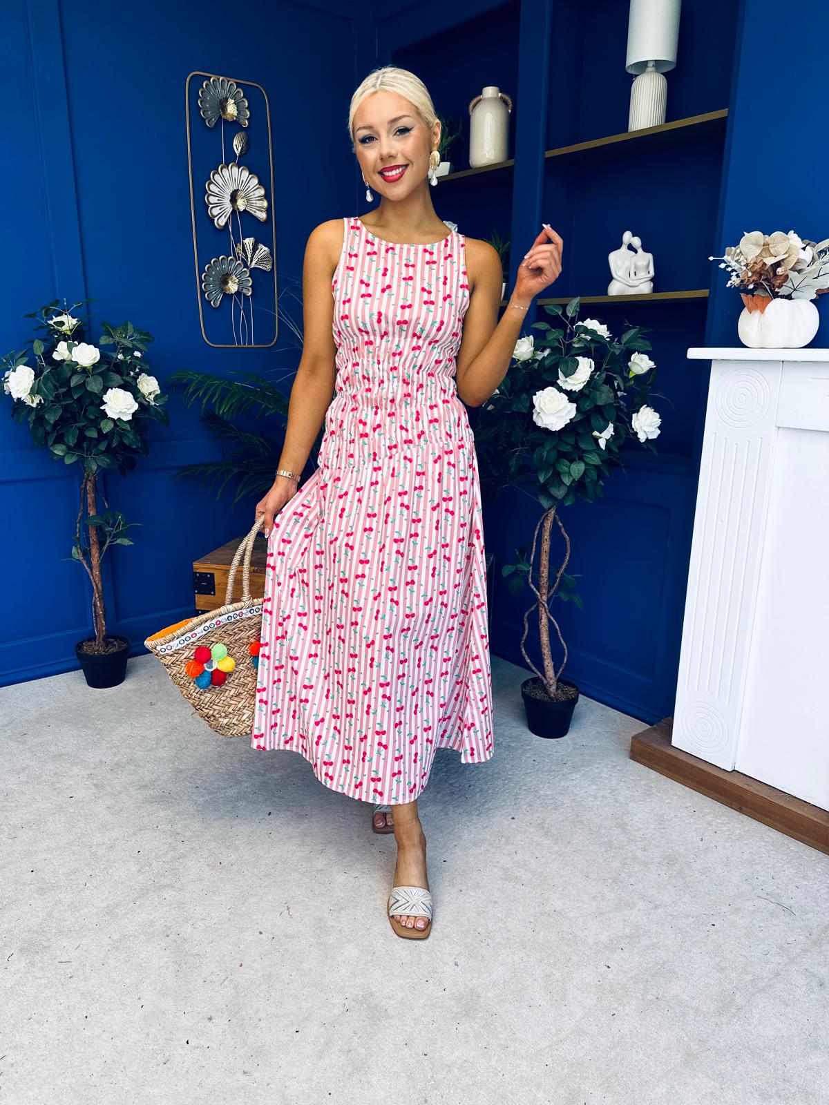 Fiona Sleeveless Midi Dress Cherry Pink